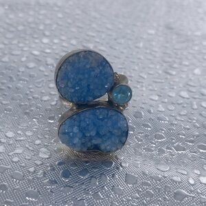 Size 9 Blue Crystal Ring with silver metal accent